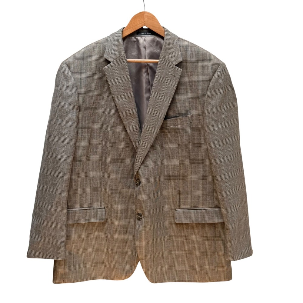 Chaps Sport Coat Men 48R Brown Glen Plaid Two Button Blazer Classic Professional
